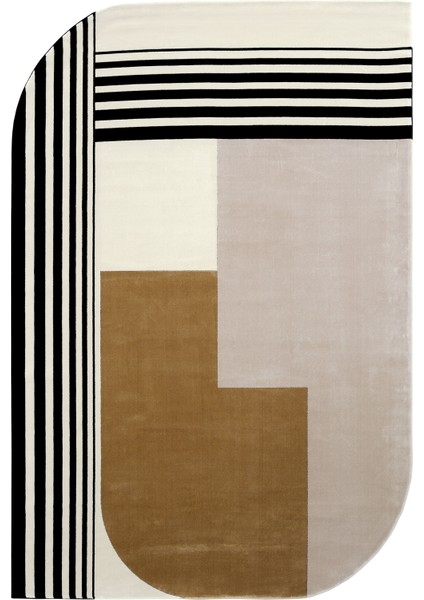 Design 05 Krem Gold Salon Halısı Geometrik Desen Sık Dokuma Modern Oturma Odası Halısı