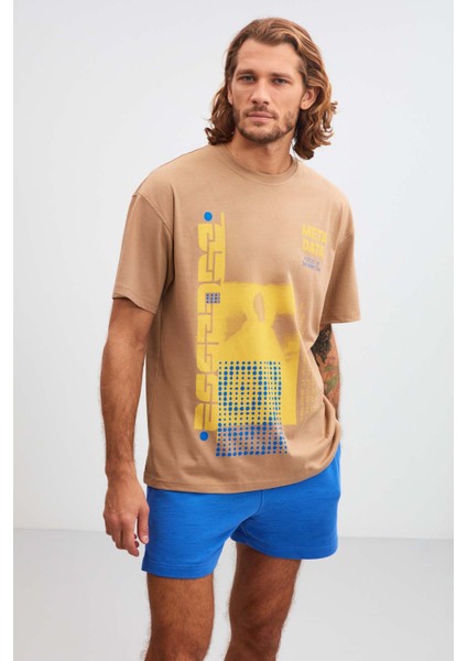 Structure Relaxed Oversize Bej T-Shirt