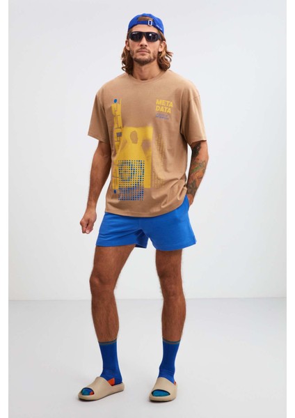 Structure Relaxed Oversize Bej T-Shirt
