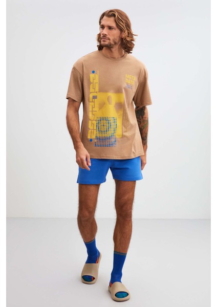 Structure Relaxed Oversize Bej T-Shirt