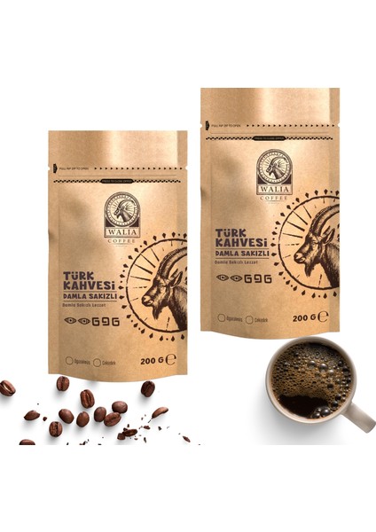 2 Paket Walia Damla Sakızlı Türk Kahvesi 200 G