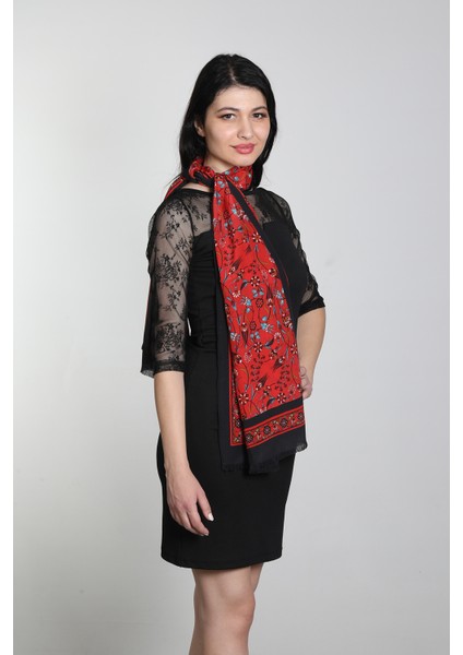 Kırmızı Lacivert Medine Ipek Eşarp Şal fiyatları