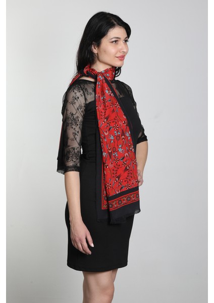 Kırmızı Lacivert Medine Ipek Eşarp Şal modelleri