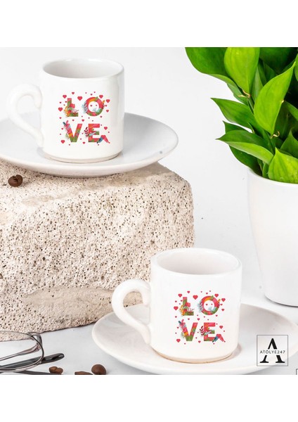 Love Temalı 2'li Türk Kahvesi Fincan Seti