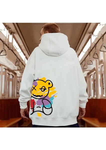 Büyük Beden Özel Tasarım Kapüşonlu Sokak Sanatı Sırt Baskılı Modern Battal Erkek Sweatshırt