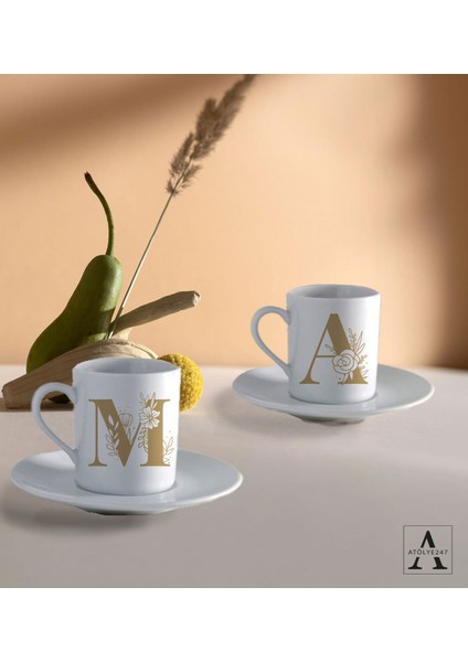Kişiye Özel Harfli Çiçek Tasarım 2'li Fincan Seti fiyatları
