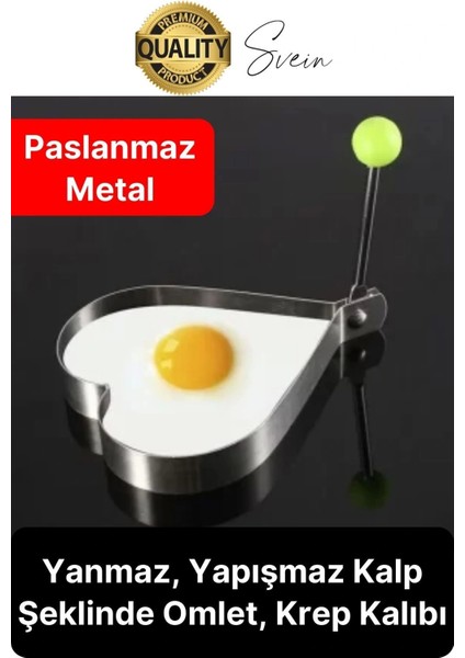 Paslanmaz Metal Kalp Şeklinde Omlet Krep Kalıbı Özel Model Uzun Ömürlü Yanmaz Yapışmaz Portatif