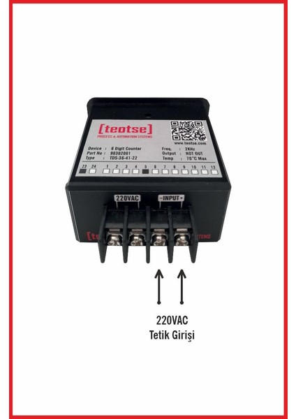 6 Digit Resetli Dijital Sayıcı - 220VAC Tetikli