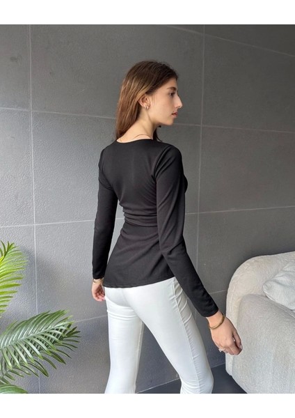 Kadın Siyah Asimetrik Kesim Kemer Detaylı Bluz fiyatları