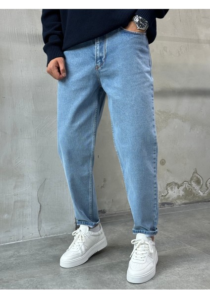 Erkek Rahat Kalıp Mavi Boyfriend Pantolon