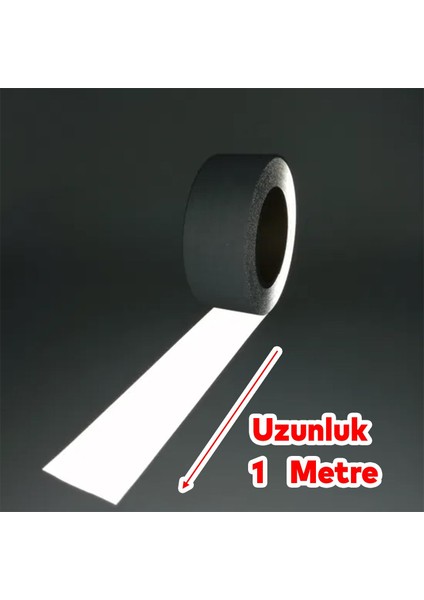 Düz Desensiz En 10 cm 1 mt Ikaz Bandı Reflektif Gece Parlayan Reflektörlü Bant Metalize Gri Renk