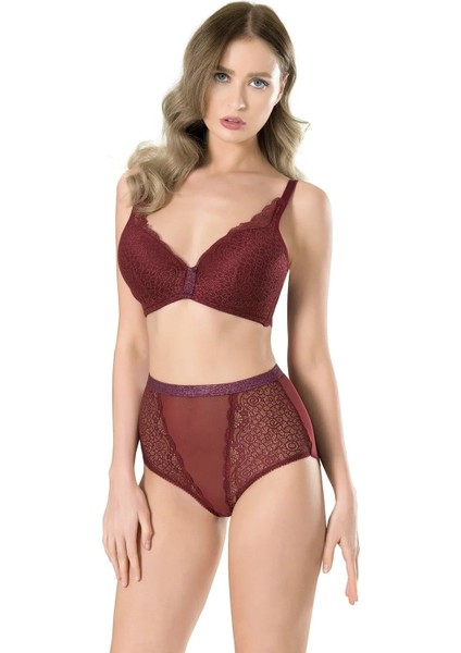 Bordo Dantel Soft Cup Sütyen Takım