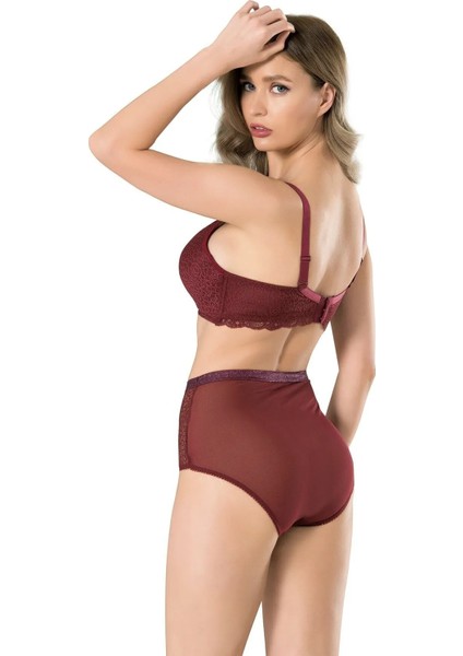 Bordo Dantel Soft Cup Sütyen Takım