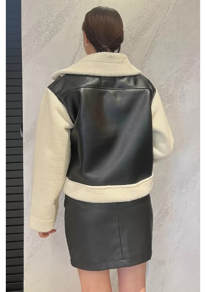 Kadın Çıtçıt Detaylı Peluş Garnili Suni Deri Mont P-00014694 fırsatları