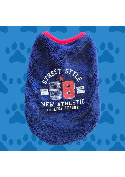 Baskılı Lacivert Peluş Köpek Sweatshirt