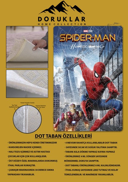 Kaymaz Taban Makinada Yıkanabilir Dijital Baskı Spiderman Desenli Çocuk Odası Halısı Dot Taban Halı fiyatları