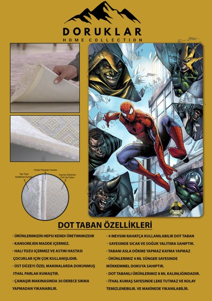 Kaymaz Taban Makinada Yıkanabilir Dijital Baskı Spiderman Desenli Çocuk Odası Halısı Dot Taban Halı fiyatları