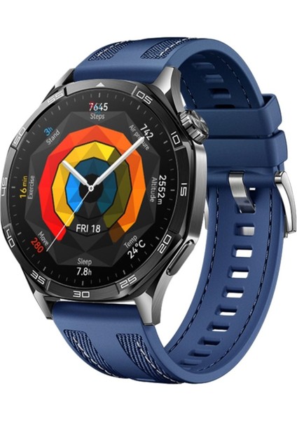 Huawei Watch Gt5 Pro 46 mm ile Uyumlu Kordon Hybrid Nylon Dikiş Desenli Tokalı Silikon Kayış