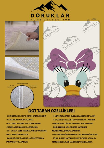 Kaymaz Taban Makinada Yıkanabilir Dijital Baskı Duffy Desenli Çocuk Odası Halısı Dot Taban Halı fiyatları