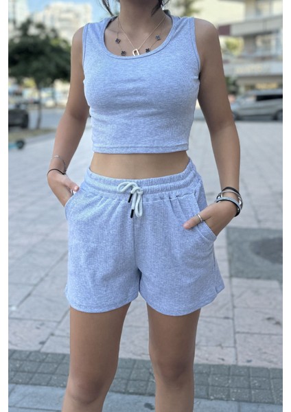Kadın Beli Lastikli Şort Crop Alt Üst Ikili Takım fiyatları