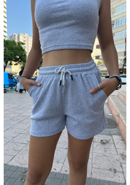 Kadın Beli Lastikli Şort Crop Alt Üst Ikili Takım fırsatları