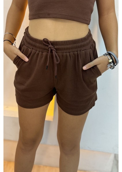Kadın Beli Lastikli Şort Crop Alt Üst Ikili Takım fiyatları