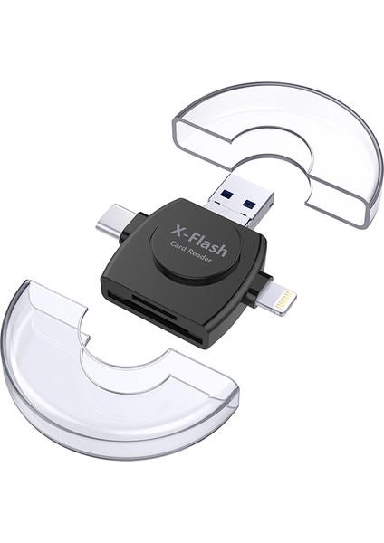 x Flash R01 3'ü 1 Arada 8 Pin + USB C / Type C + Mikro USB Arayüzü Sd / Tf Kart Okuyucu (Yurt Dışından)