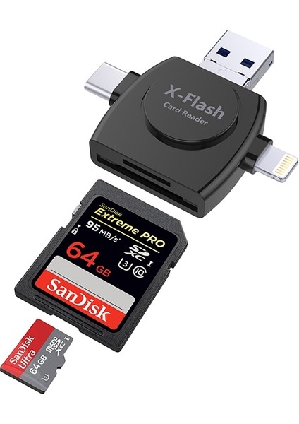 x Flash R01 3'ü 1 Arada 8 Pin + USB C / Type C + Mikro USB Arayüzü Sd / Tf Kart Okuyucu (Yurt Dışından)