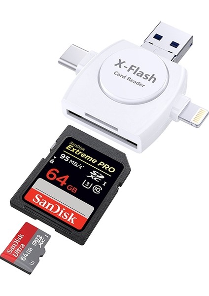 x Flash R01 3'ü 1 Arada 8 Pin + USB C / Type C + Mikro USB Arayüzü Sd / Tf Kart Okuyucu (Yurt Dışından)