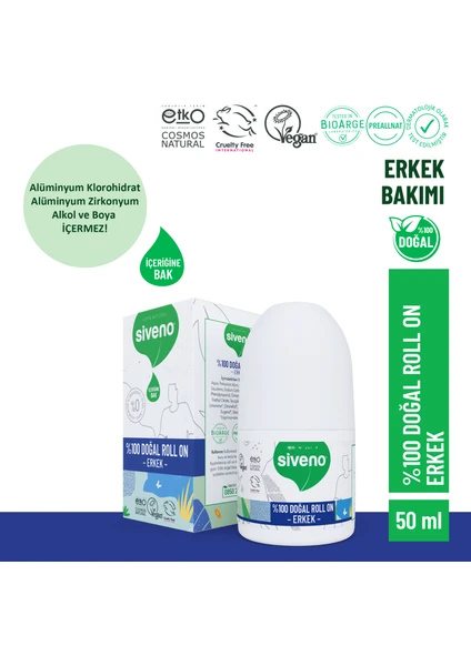 %100 Doğal Roll-On Erkek Deodorant Bitkisel Leke Bırakmayan Vegan 50 ml