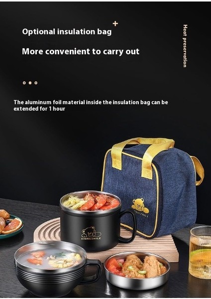 Çıkarılabilir Kaseli ve Beslenme Çantalı Paslanmaz Çelik Yalıtımlı Bento Beslenme Çantası (Yurt Dışından)