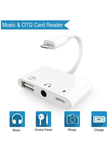 3'ü 1 Arada 8 Pin + 3 5 mm + USB 3.0 Otg 8 Pin Erkek Adaptör (Yurt Dışından)