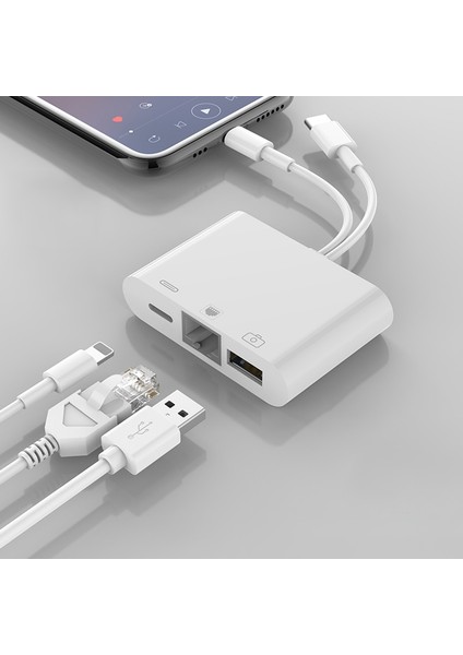 Nk 107 Pro 3'ü 1 Arada USB C / Type C + 8 Pin Erkek USB + RJ45 + 8 Pin Dişi Şarj Arayüzü Adaptörü (Yurt Dışından)