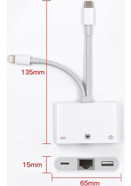 Nk 107 Pro 3'ü 1 Arada USB C / Type C + 8 Pin Erkek USB + RJ45 + 8 Pin Dişi Şarj Arayüzü Adaptörü (Yurt Dışından)