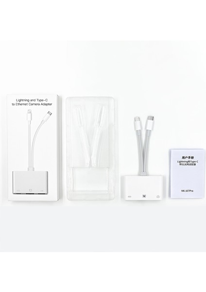 Nk 107 Pro 3'ü 1 Arada USB C / Type C + 8 Pin Erkek USB + RJ45 + 8 Pin Dişi Şarj Arayüzü Adaptörü (Yurt Dışından)
