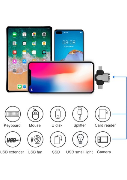 3'ü 1 Arada 8 Pin + Type C + Mikro USB USB 3.0 Dişi Adaptör (Yurt Dışından)
