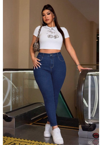 Slim Fit Jean Büyük Beden Yüksek Bel Dar Kesim Esnek Kot Pantolon C597