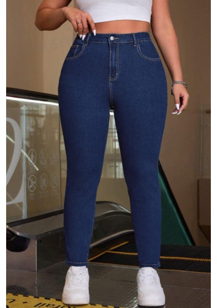 Slim Fit Jean Büyük Beden Yüksek Bel Dar Kesim Esnek Kot Pantolon C597