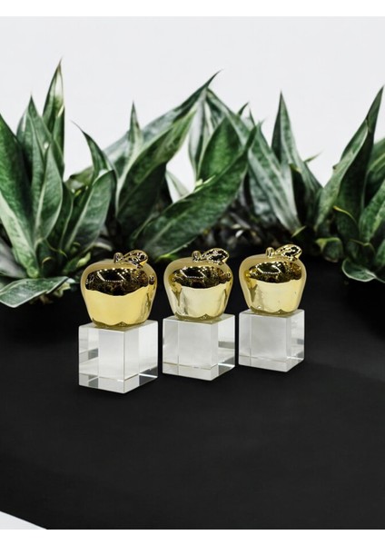 Elma Kristal Altın Renk Dekoratif Obje