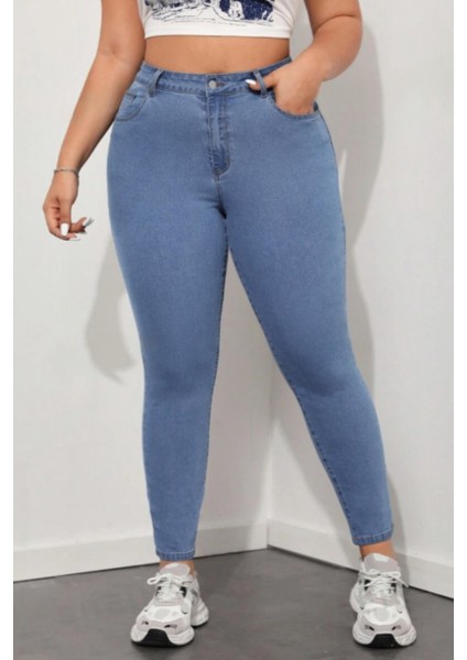 Slim Fit Jean Büyük Beden Yüksek Bel Dar Kesim Esnek Kot Pantolon C597 modelleri