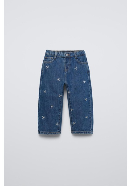 Kız Çocuk Fiyonklu Denim Pantolon