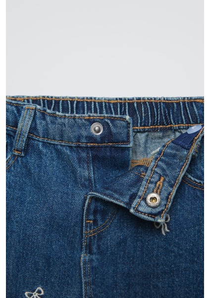 Kız Çocuk Fiyonklu Denim Pantolon modelleri