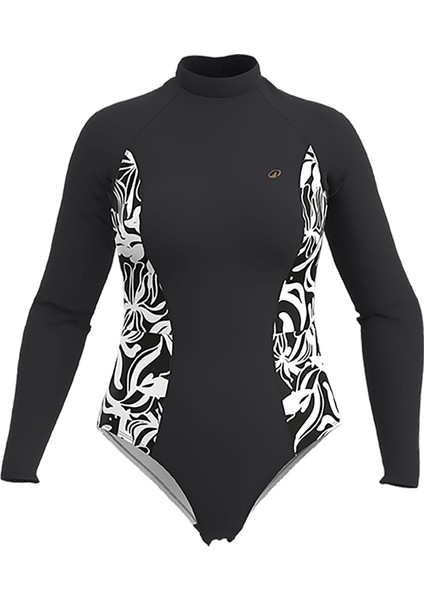 Olaian Kadın Kapalı Sırt Uzun Kollu Mayo - Siyah/Beyaz - Desenli - DANI