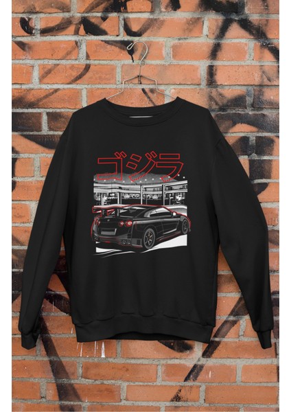 Japan Godzilla Skyline Baskılı Kapüşonsuz Sweatshirt, Unisex Oversize Araba Temalı Sweat