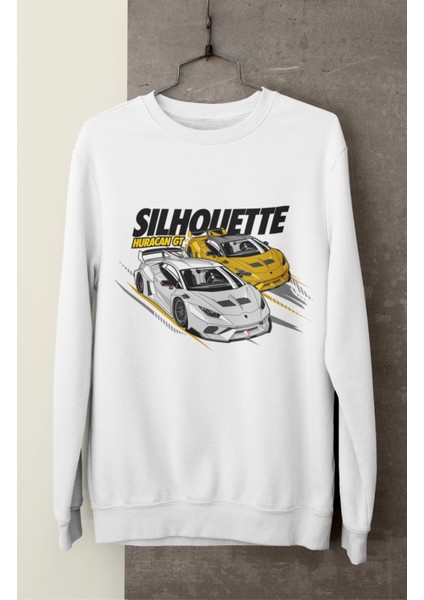 Lamboorghini Silhouette Huracan Gt Baskılı Kapüşonsuz Sweatshirt, Unisex Oversize Araba Temalı Sweat