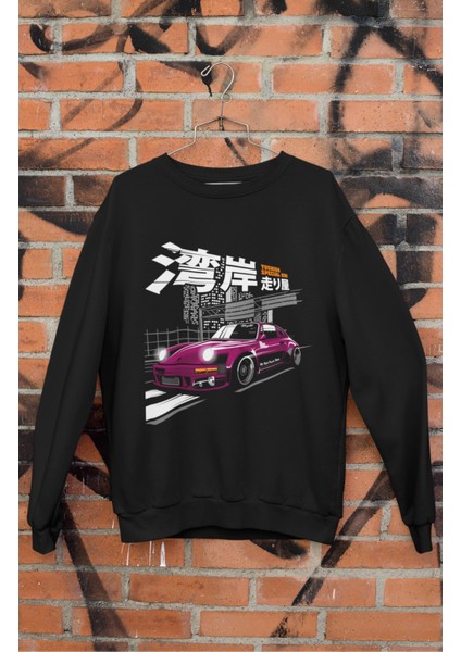 Porssche 930 Baskılı Kapüşonsuz Sweatshirt, Unisex Oversize Araba Temalı Sweat