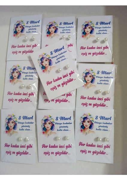 8 Mart Hediyelik Inci Küpe(50 Adet)