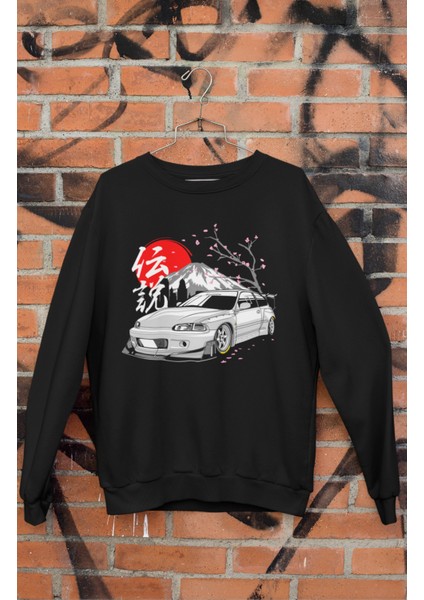 Civic Pandem Eg6 Jdm Legend Baskılı Kapüşonsuz Sweatshirt, Unisex Oversize Araba Temalı Sweat