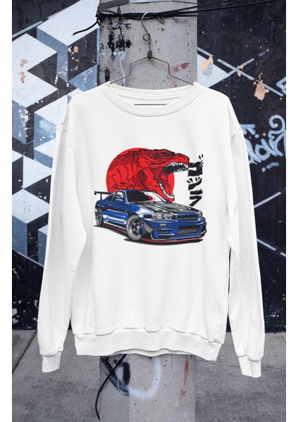 Gtr Skyline R34 Automotive Jdm Baskılı Kapüşonsuz Sweatshirt, Unisex Oversize Araba Temalı Sweat