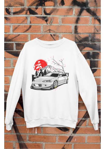 Civic Pandem Eg6 Jdm Legend Baskılı Kapüşonsuz Sweatshirt, Unisex Oversize Araba Temalı Sweat